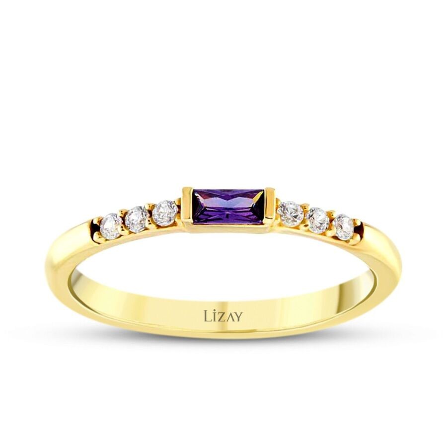 Gold Purple Baguette Ring