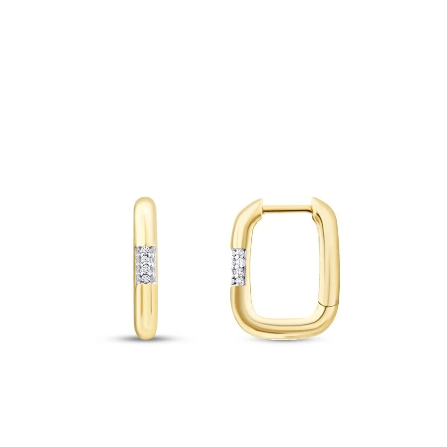 Gold Stone Oval Hoop Earrings