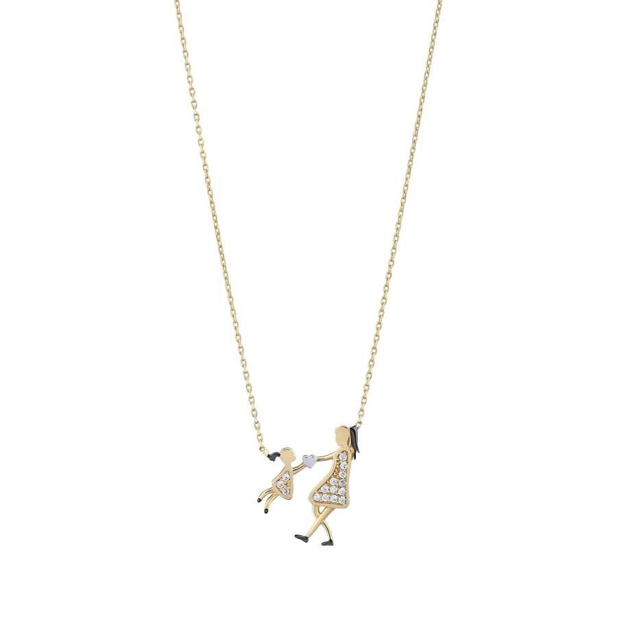 Gold Mother and Daughter Stone Necklace