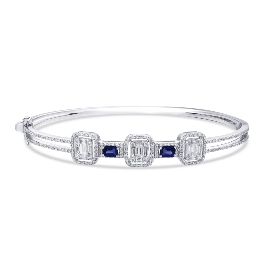 1.84 Carat Diamond Baguette Sapphire Bangle