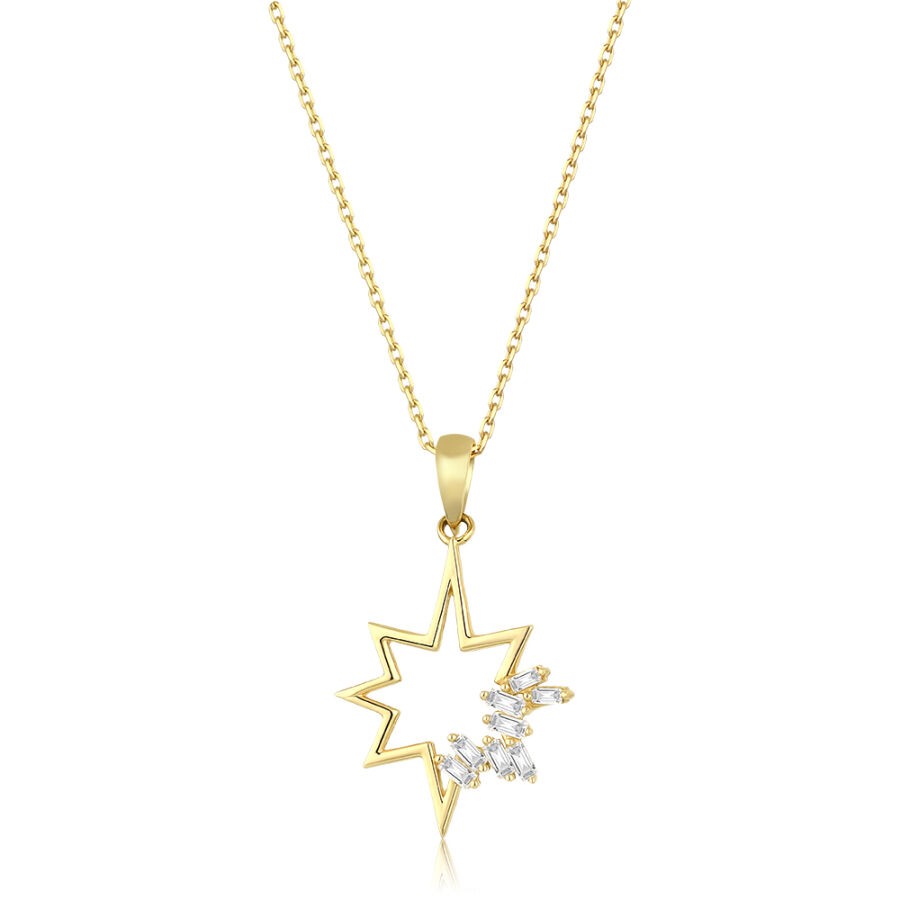 Gold Baguette Star Necklace