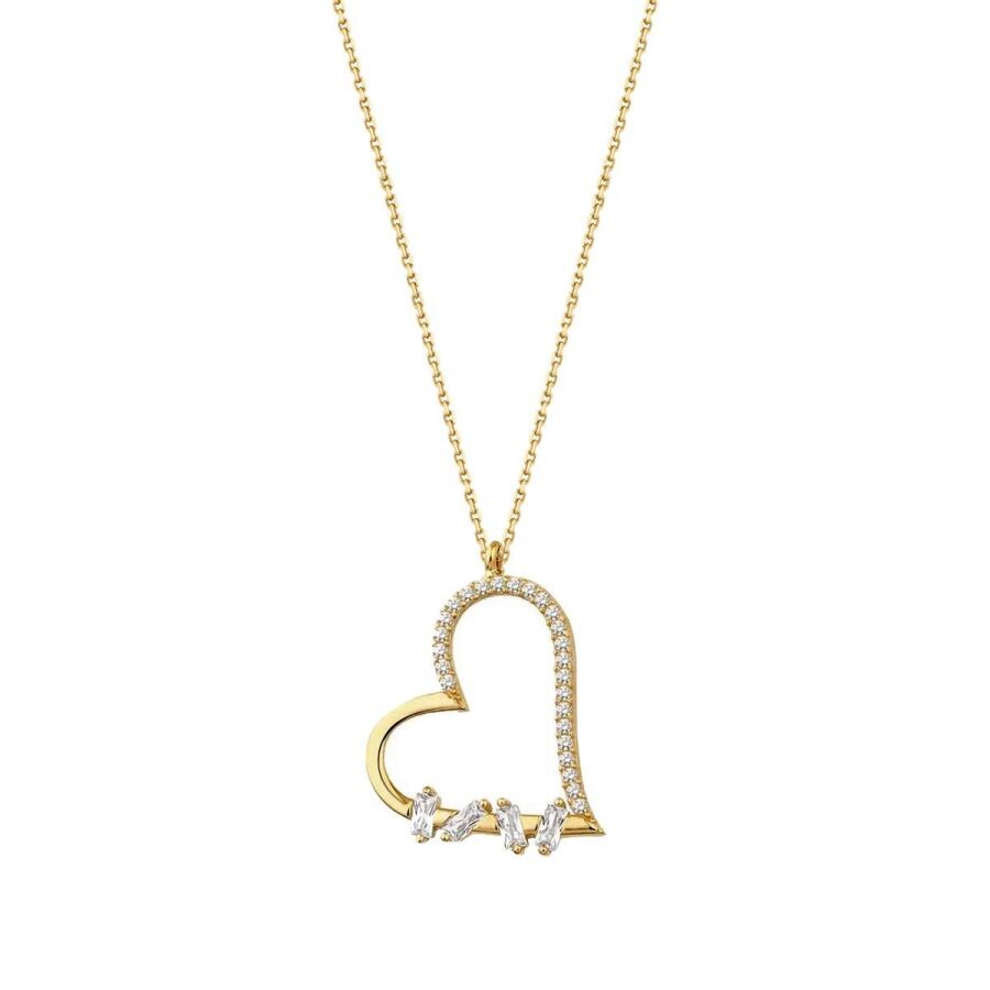 Gold Heart Baguette Necklace