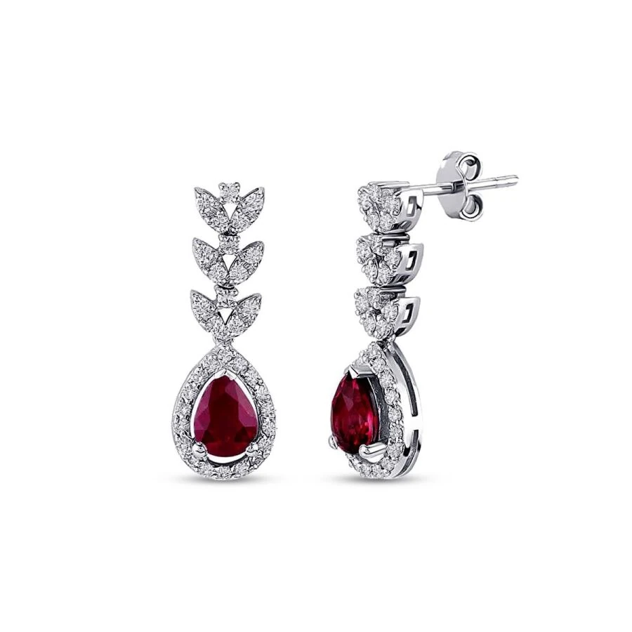2.15 Carat Diamond Ruby Earrings
