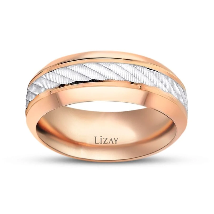 Gold Two-Tone Patterned Wedding Band