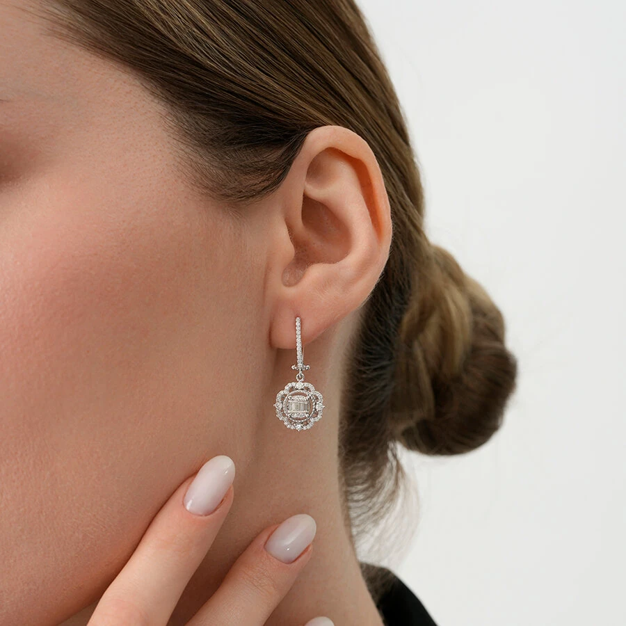 0.75 Carat Diamond Baguette Earrings
