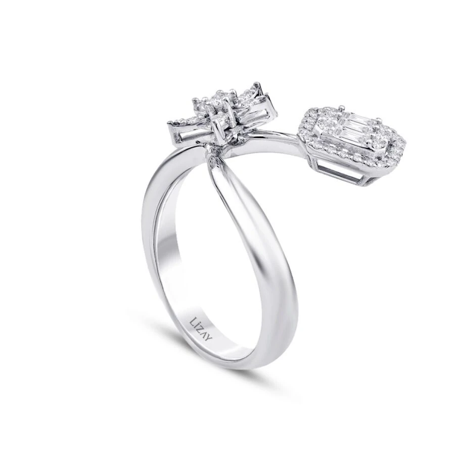 0.44 Carat Diamond Flower Baguette Ring