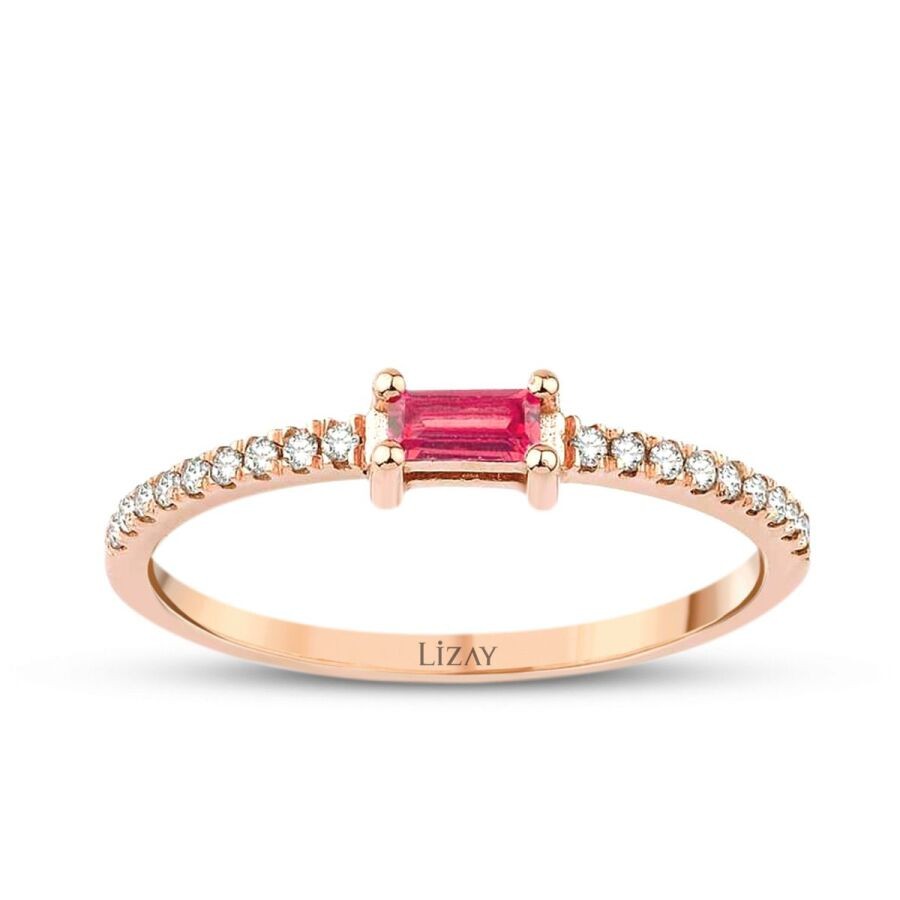 0.30 Carat Diamond Ruby Baguette Ring