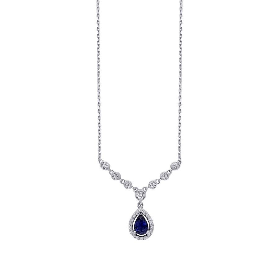 0,67 Karat Diamant Tropfen Saphir Halskette