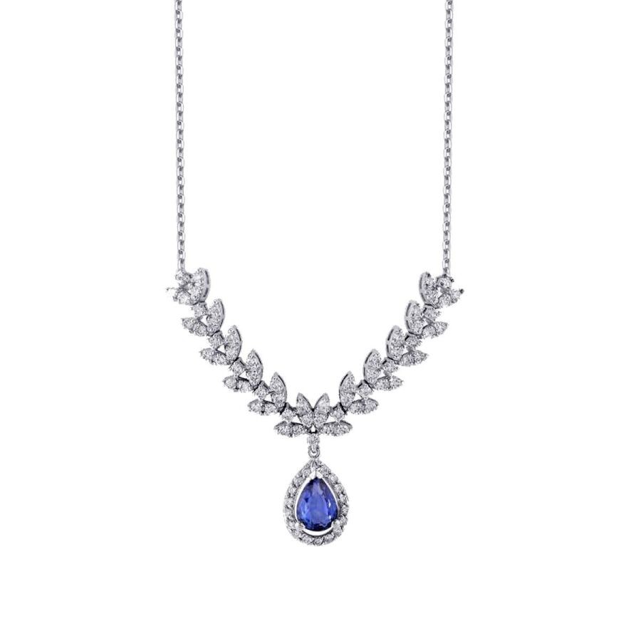 1.22 Carat Diamond Pear Sapphire Necklace