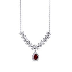 1.99 Carat Diamond Pear Ruby Necklace