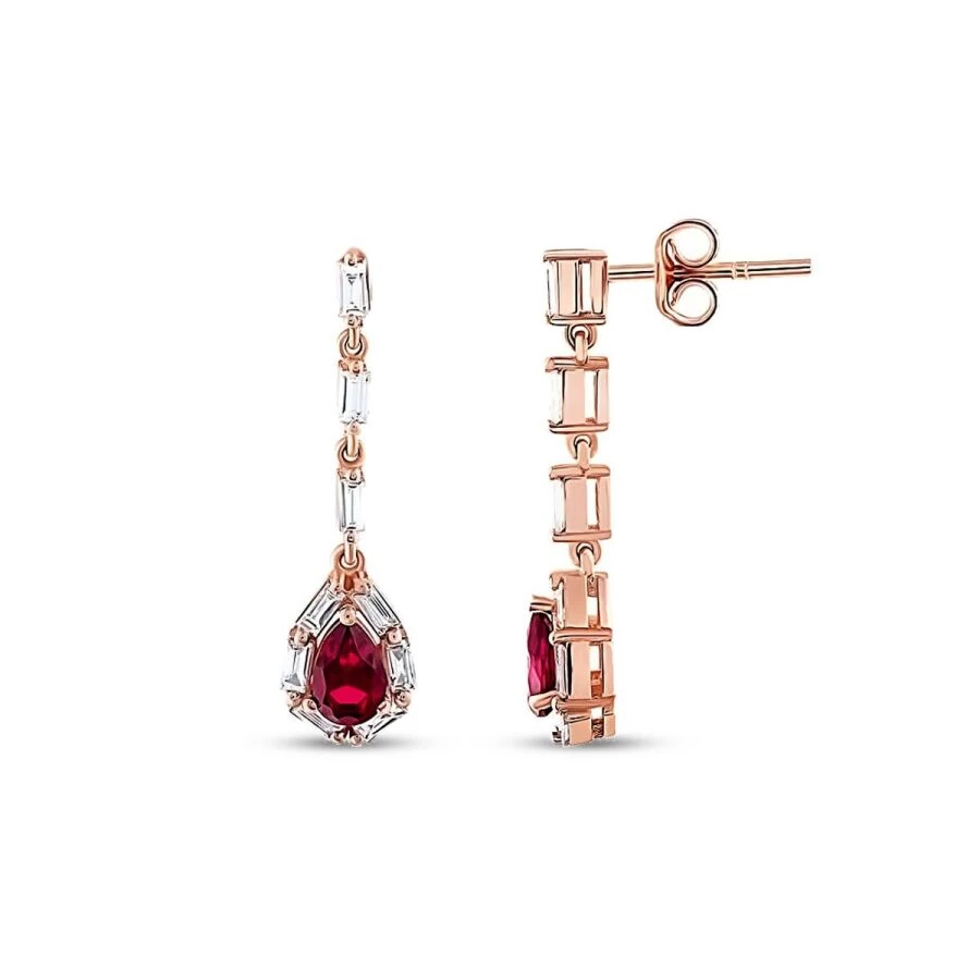 1.48 Carat Diamond Baguette Ruby Earrings