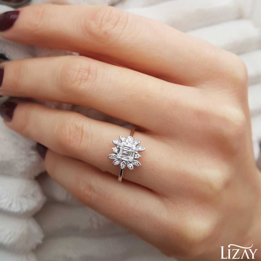 0.22 Carat Diamond Baguette Flower Ring