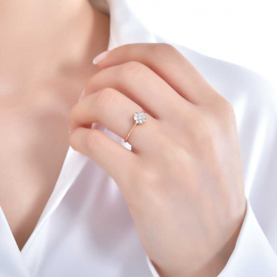 0.19 Carat Diamond Flower Baguette Ring