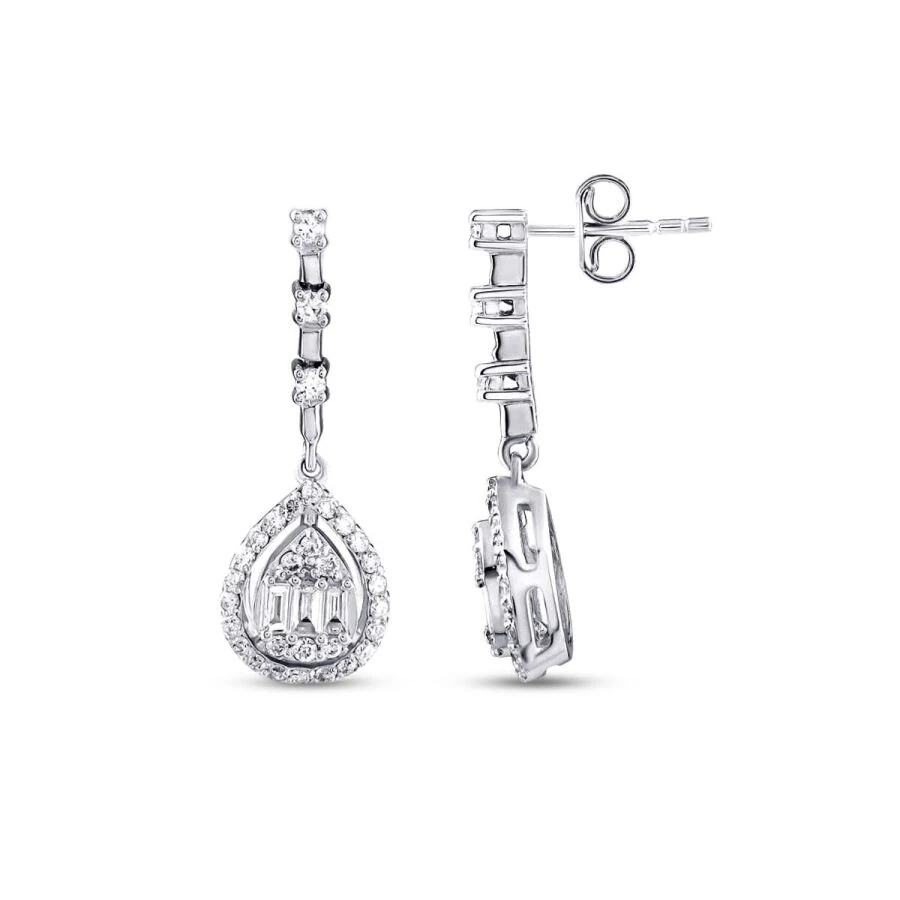 0.37 Carat Baguette Pear Diamond Earrings