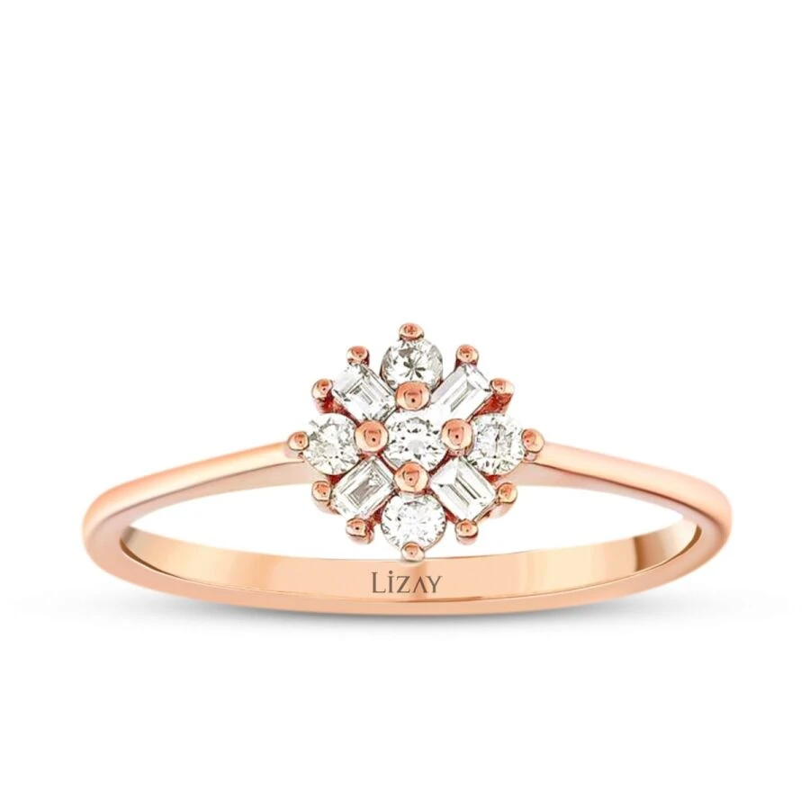 0.19 Carat Diamond Flower Baguette Ring
