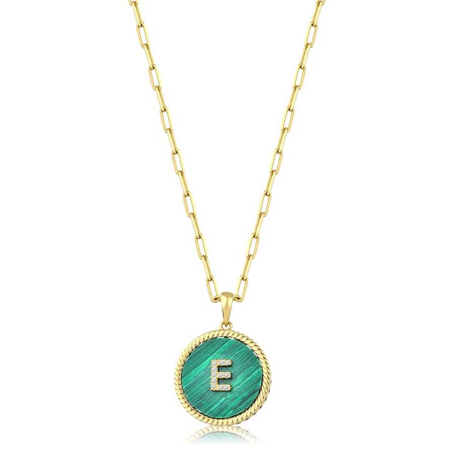 Gold Green Enamel Letter Necklace