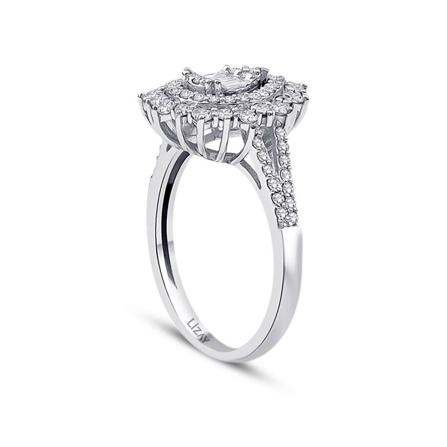 0.67 Carat Diamond Pear Baguette Ring