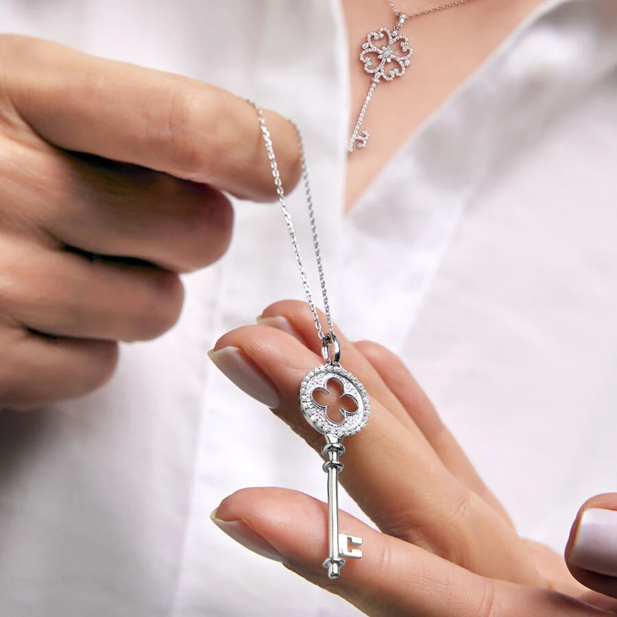 0.17 Carat Diamond Key Necklace