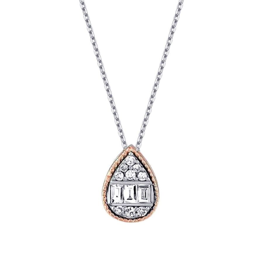 0.14 Carat Diamond Pear Baguette Necklace