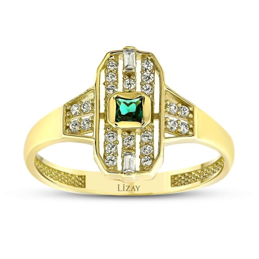 Gold Green Baguette Ring