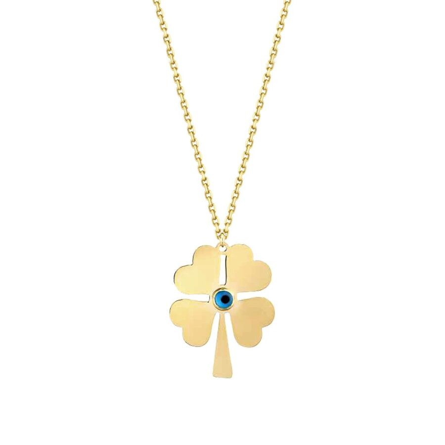 Gold Evil Eye Clover Necklace