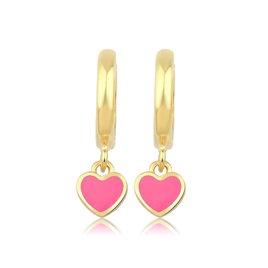Gold Pink Heart Children's Earrings