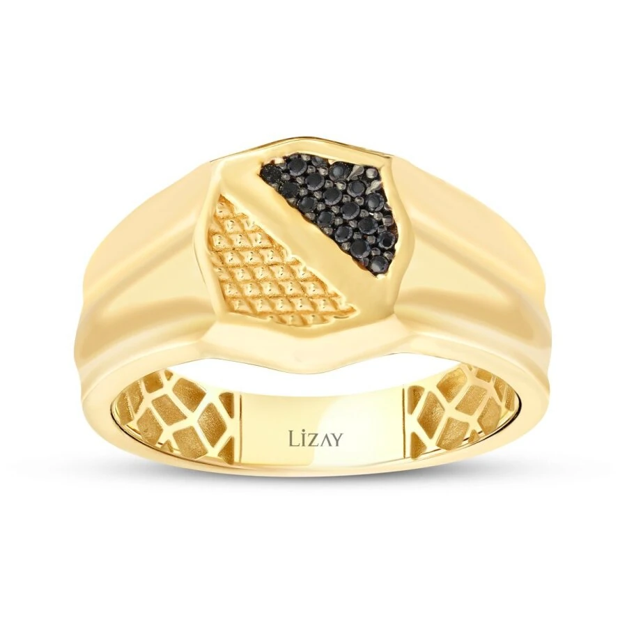 Gold Black Stone Geometric Men’s Ring