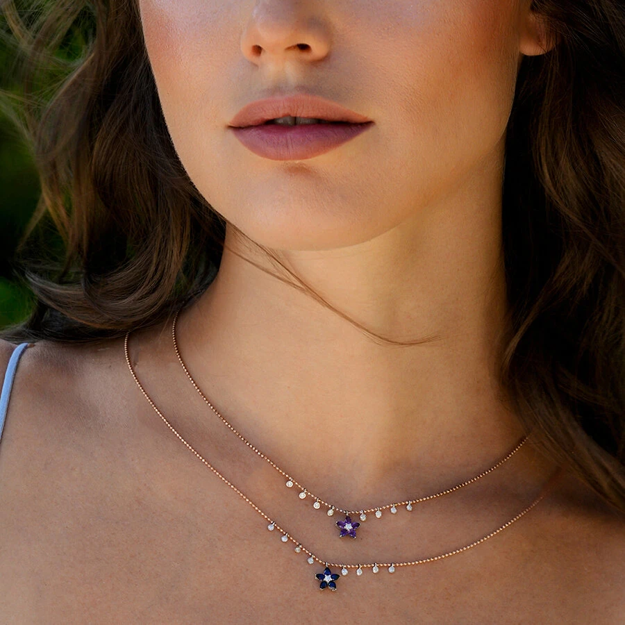 0.57 Carat Diamond Amethyst Flower Necklace