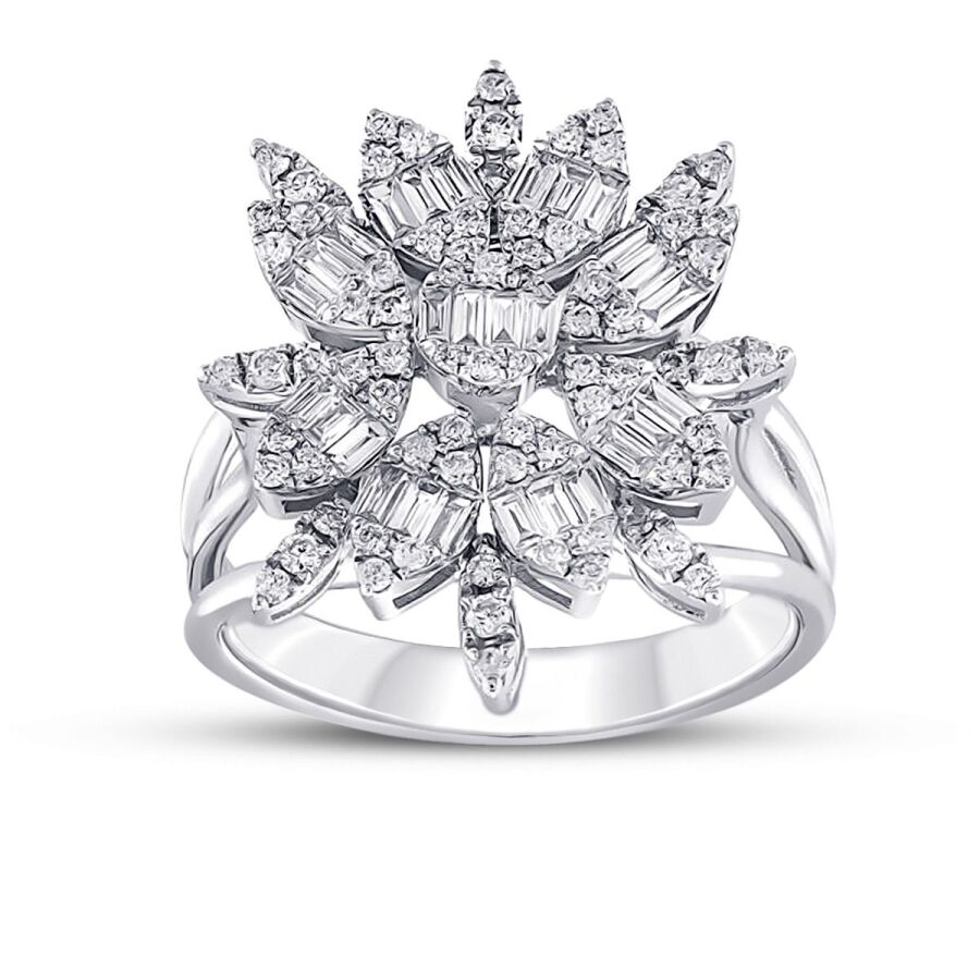 0.90 Carat Diamond Baguette Flower Ring
