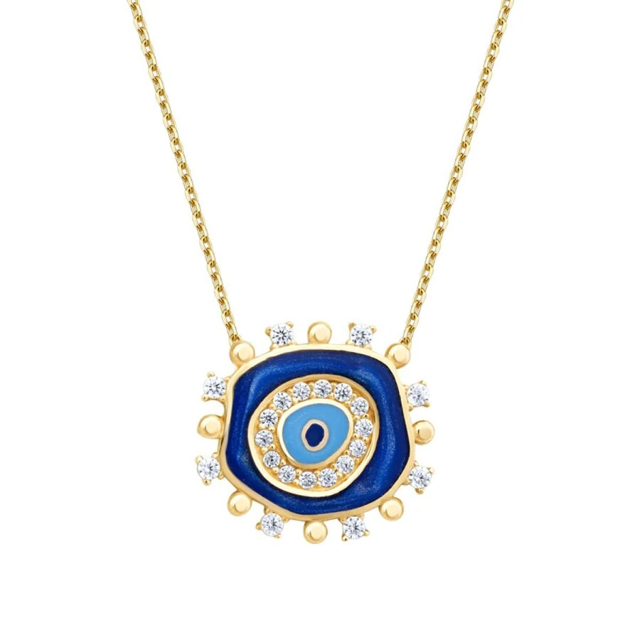 Gold Stone Blue Evil Eye Necklace
