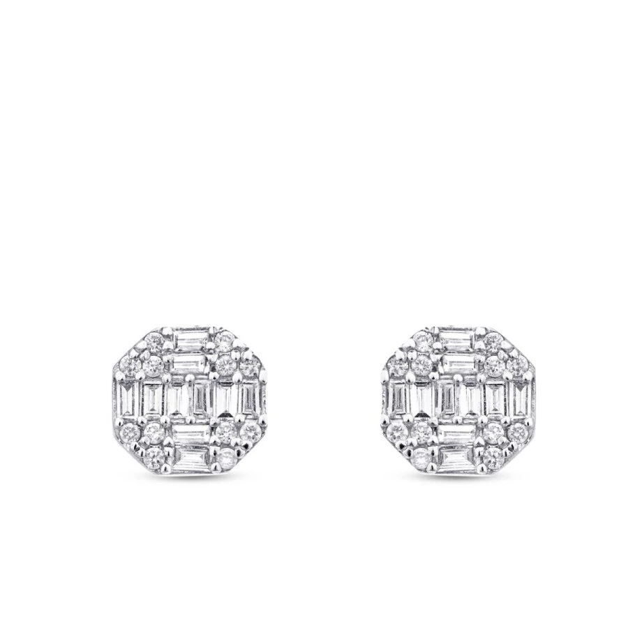 0.42 Carat Diamond Round Baguette Earrings