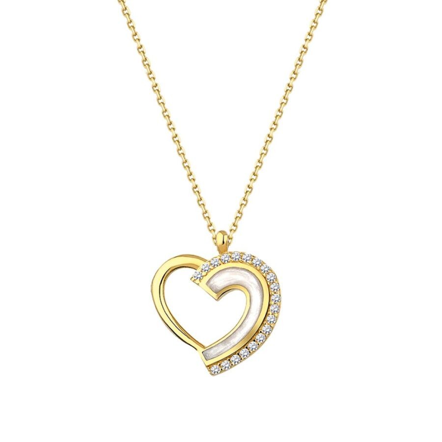 White Gold Enamel Heart Necklace