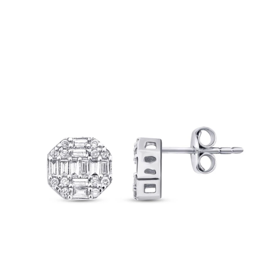 0.42 Carat Diamond Round Baguette Earrings