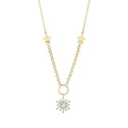 Gold Baguette Blumen Halskette mit Italienischer Kette