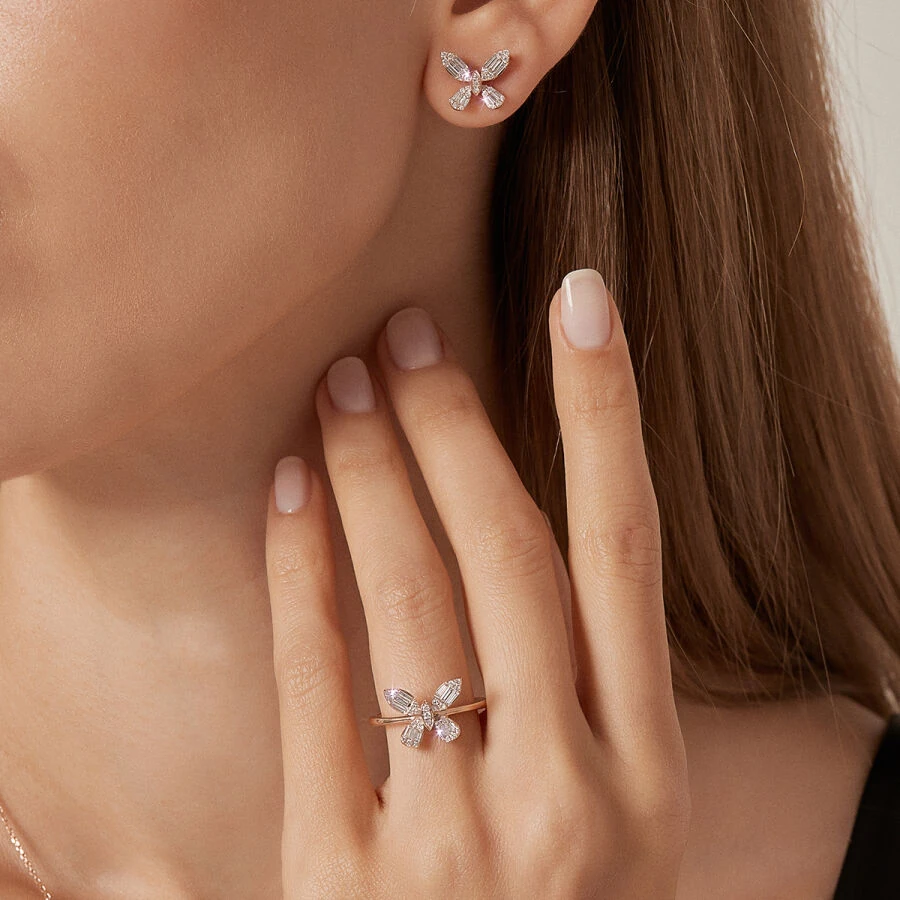 0.58 ct. Diamant Baguette Schmetterling Ohrringe