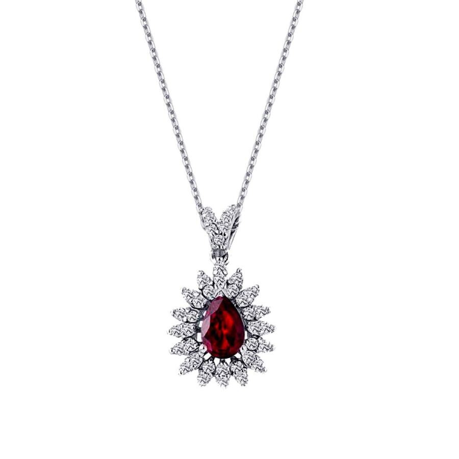 0.80 Carat Diamond Pear Ruby Necklace