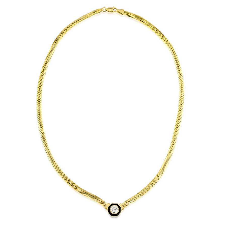 Gold Black Enamel Necklace