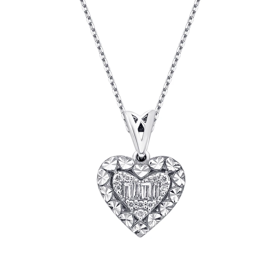 0.10 Carat Diamond Baguette Heart Necklace