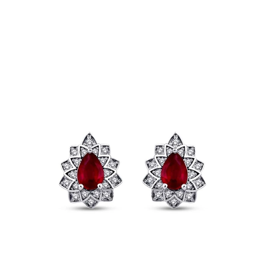1.48 Carat Diamond Ruby Earrings
