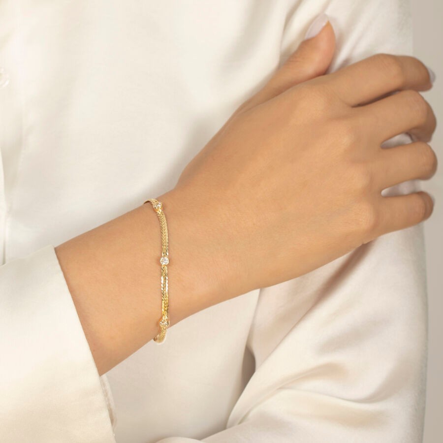 Gold Triple Stone Chain Bracelet