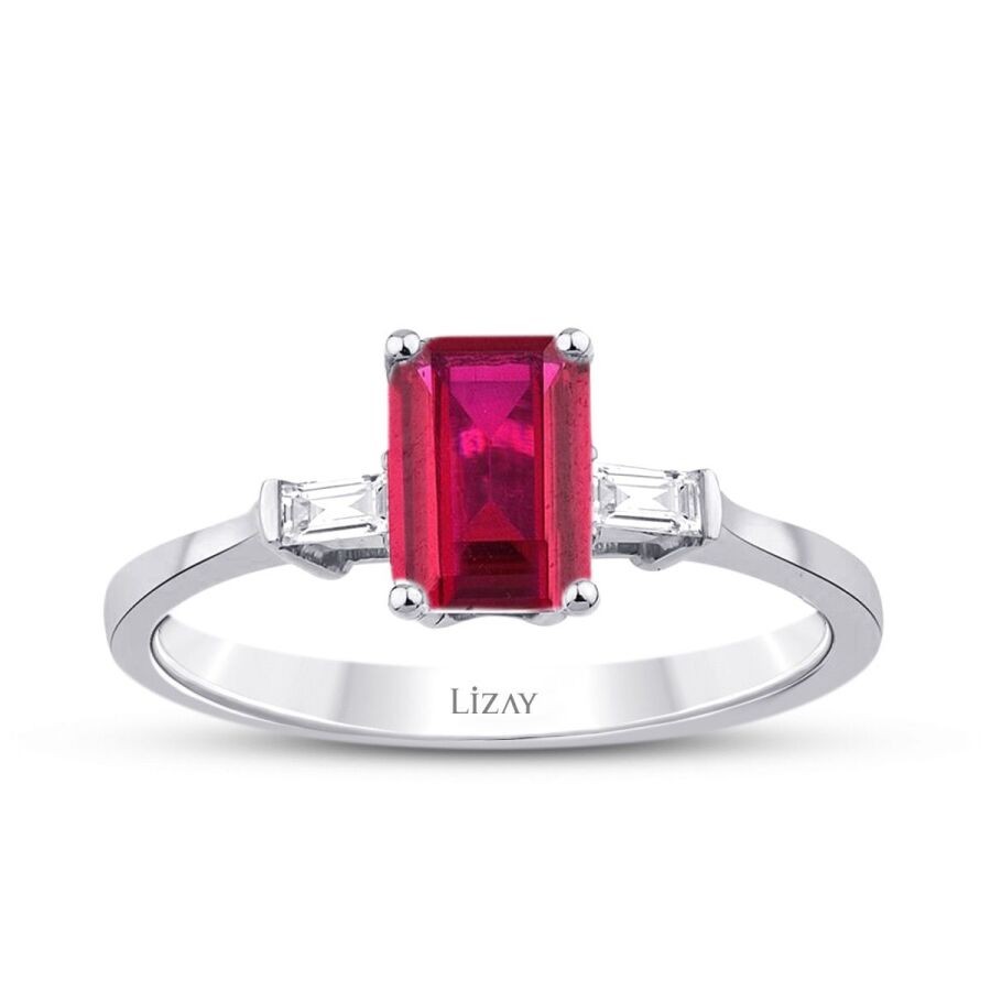 0.68 Carat Diamond Baguette Ruby Ring