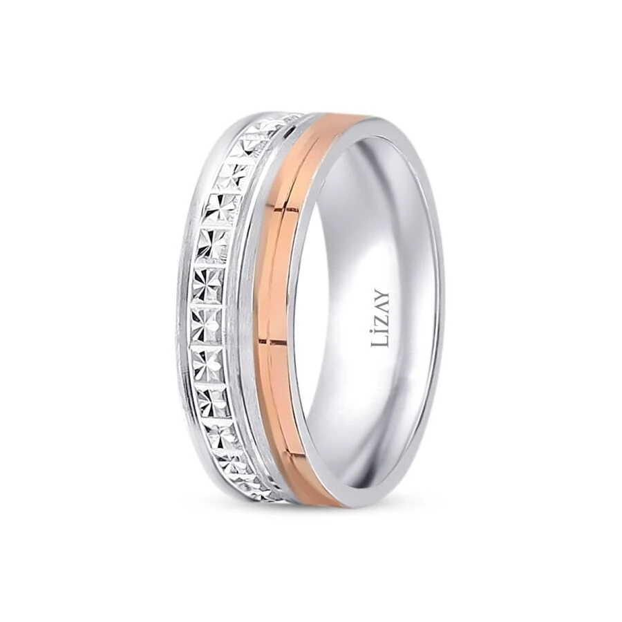 Gold Two-Tone Textured Wedding Band