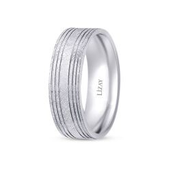 White Gold Striped Wedding Band