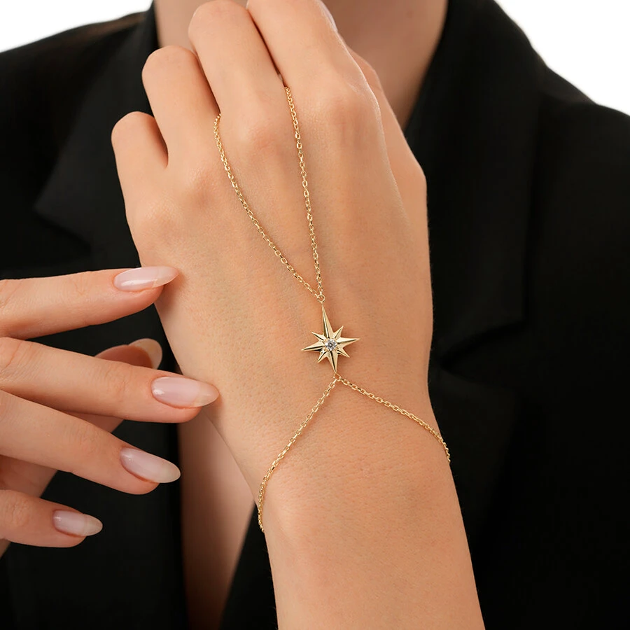 Gold North Star Hand Chain Bracelet