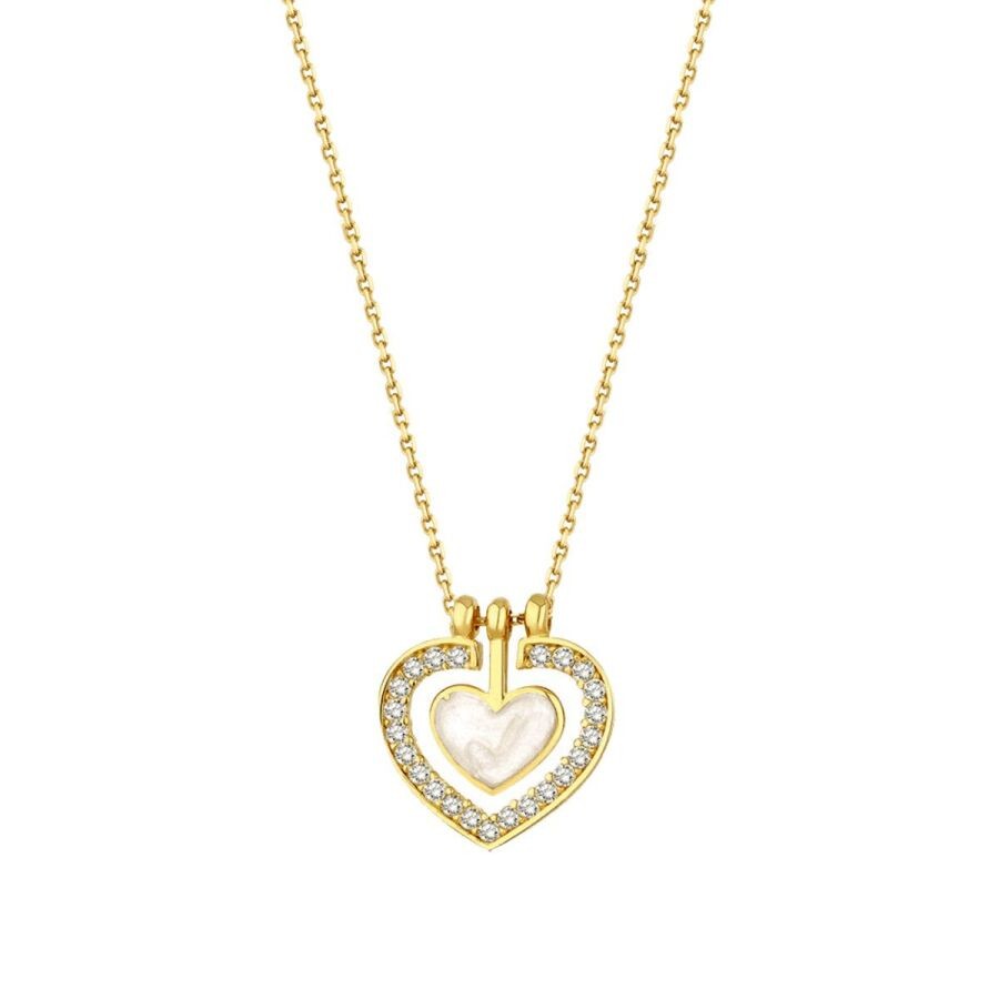 White Gold Enamel Heart Necklace