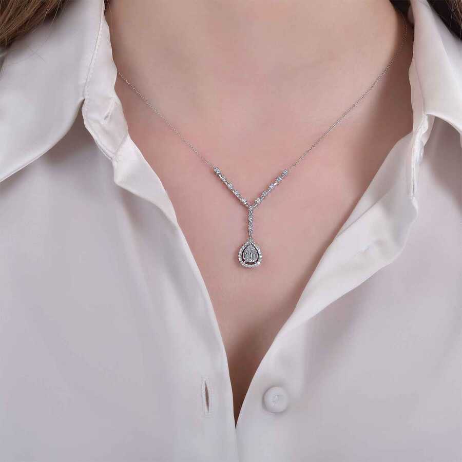 0.50 Carat Diamond Baguette Pear Necklace