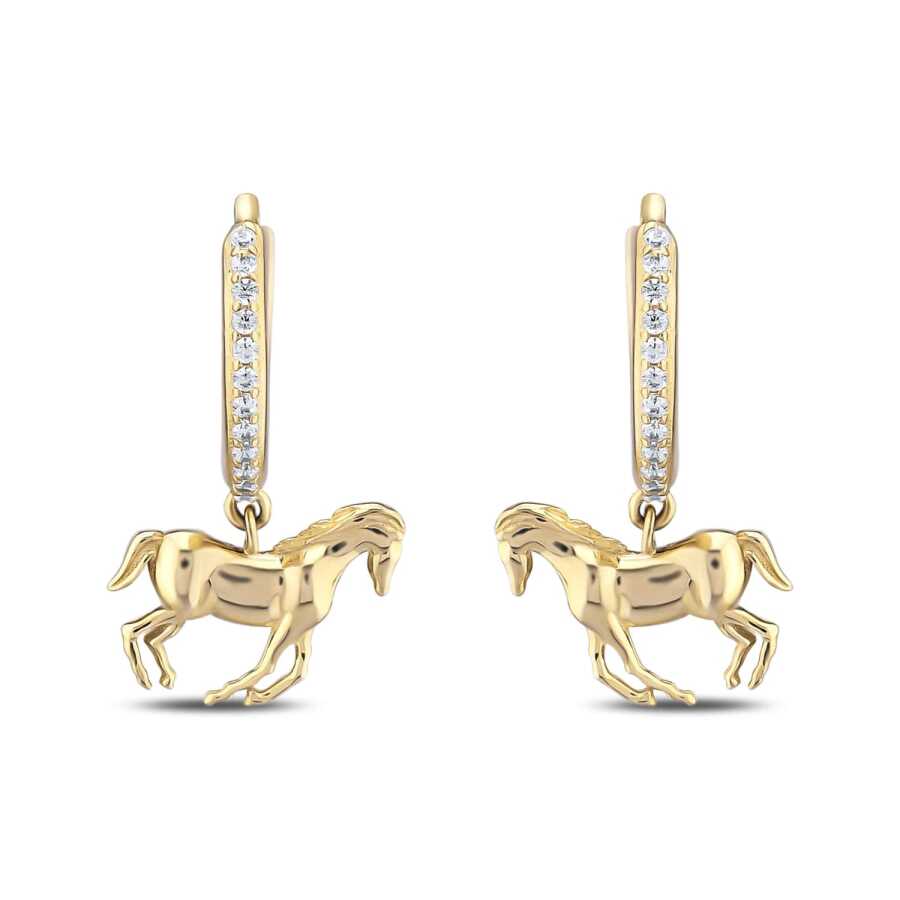 Gold Stone Horse Earrings