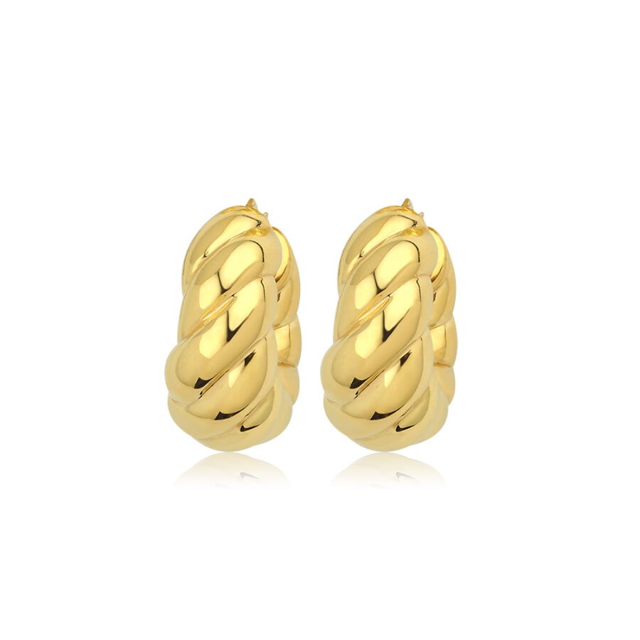 Gold Twisted Domed Hoop Earrings