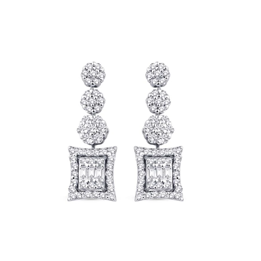0.40 Carat Diamond Flower Baguette Earrings