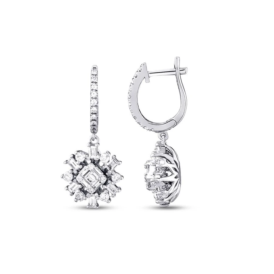 0.84 Carat Diamond Baguette Flower Earrings
